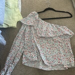 Lulu's Red Floral One-Shoulder Blouse
